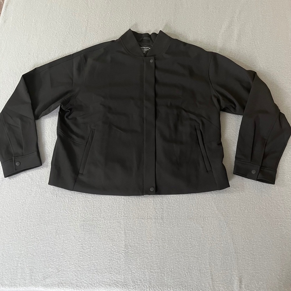 NWT Athleta Black endless Bomber Jacket Full Zip Women XL Lightweight Coat - Picture 3 of 12
